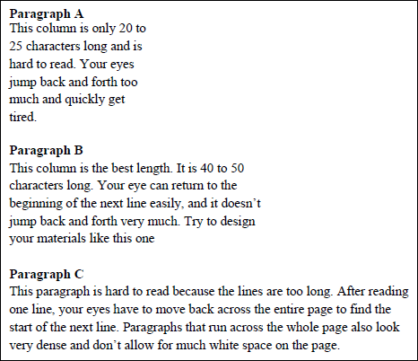 １行40〜50文字は、読み易い。以下の段落A、B、Cを比較